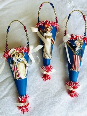 Vintage repurposed Patriotic Candy Cone Ornaments -